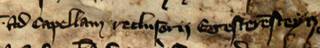 Ausschnitt aus der Urkunde von 1366: "ad capellam reclusorii Egesterensteyn" (Landesarchiv NRW Abt. Westfalen, Kloster Abdinghof, Urkunde Nr. 254)